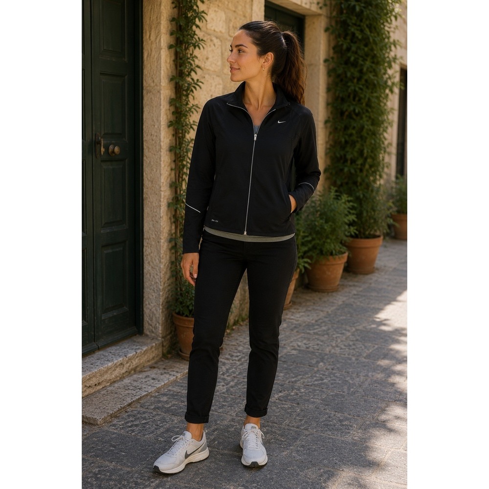 Nike Jacket Womens Small Black Dri Fit Full Zip Running Reflective Athleisure